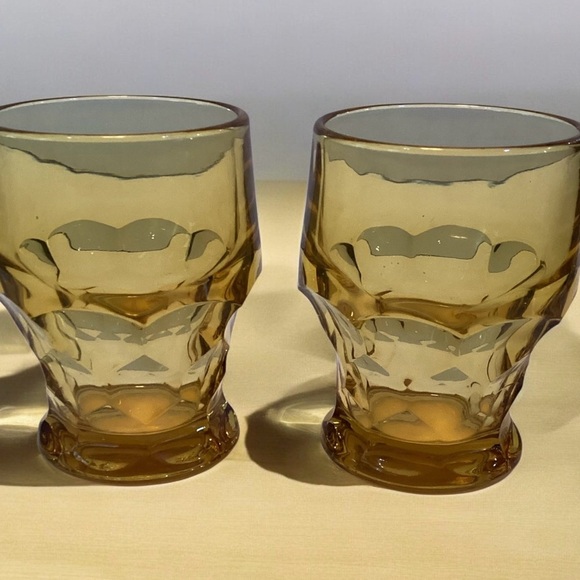 Vintage Amber Glass Georgian Honeycomb 4” Glasses Tumblers  MCM Juice Set Of 6 - Picture 6 of 8